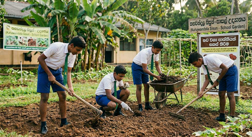 අත් දෙකකින් සාරවත්, කළු පැහැති පස් අල්ලාගෙන සිටින අයුරු